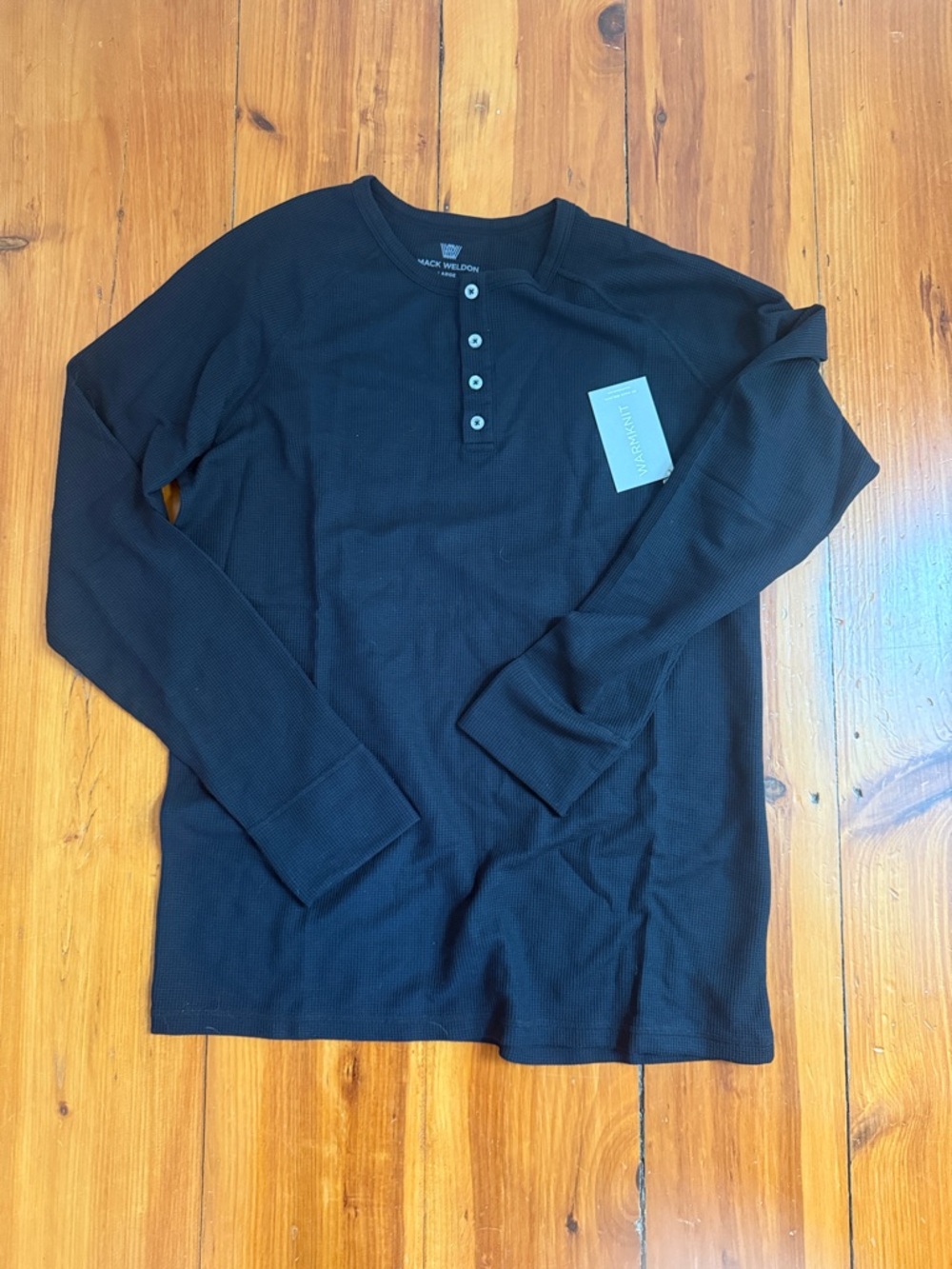 Mack Weldon Black Long-Sleeve Henley Waffle Knit